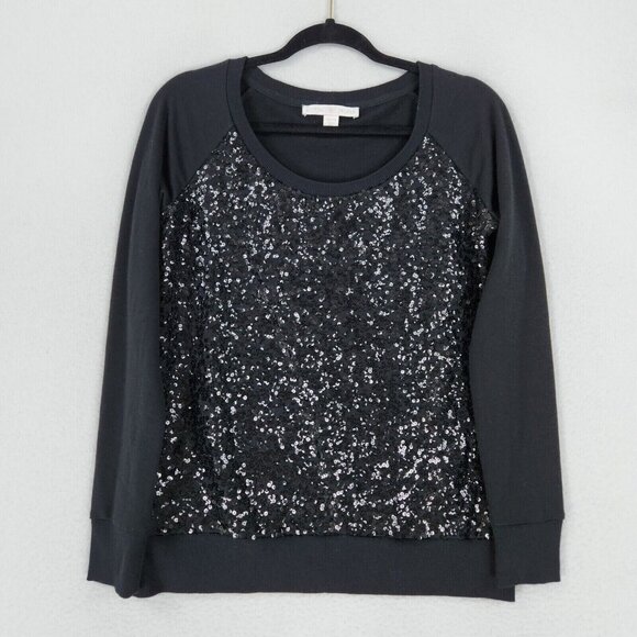 Boston Proper Sweater Womens Extra Small Black Sequin Pullover Shimmer Classic - Picture 1 of 9